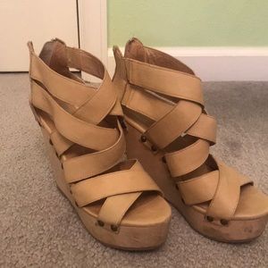 Strappy beige wedges